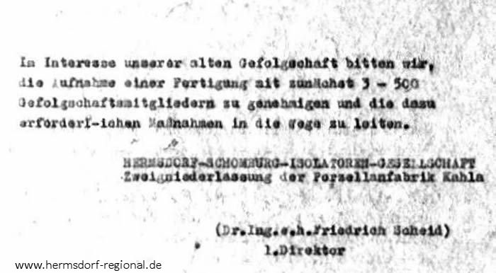 Antrag Scheid vom 31.05.1945 zur Wiederinbetriebnahme Werk Gera